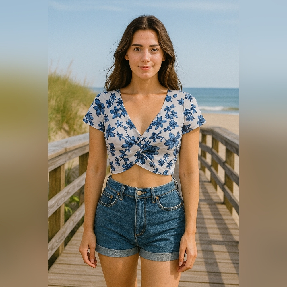 3/$15!  Japna Floral Cropped Top